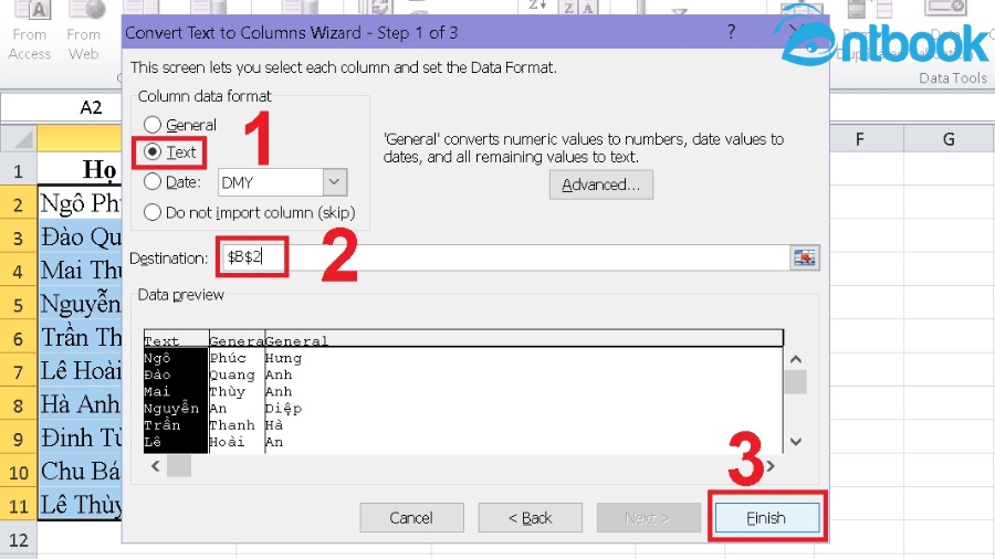 Cách tách họ và tên trong Excel