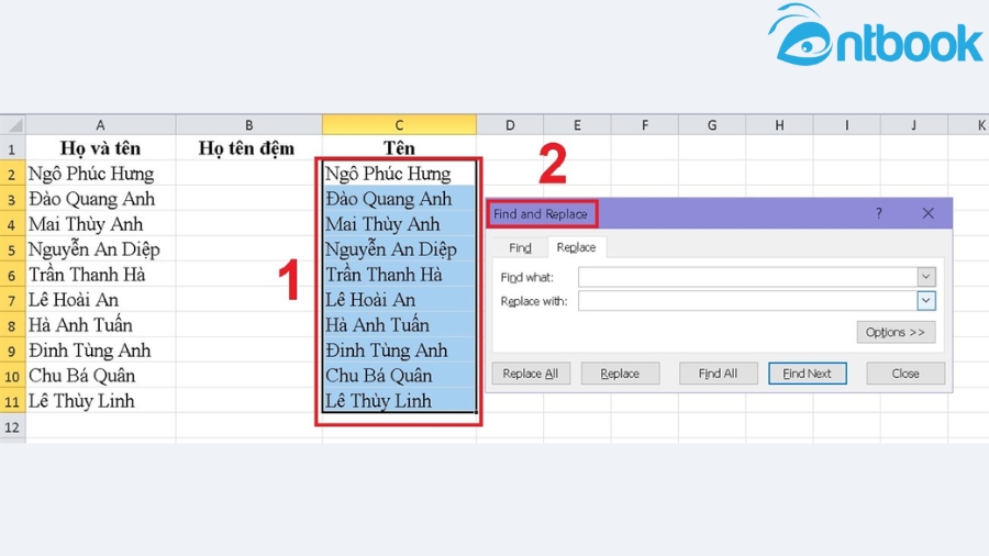 Cách tách họ và tên trong Excel