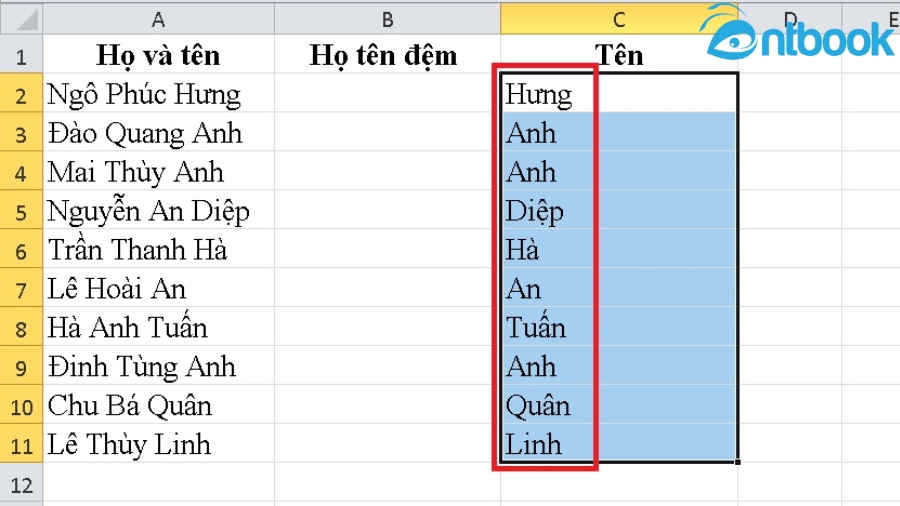 Cách tách họ và tên trong Excel