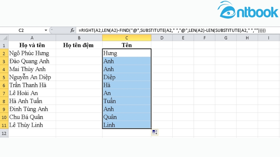 Cách tách họ và tên trong Excel