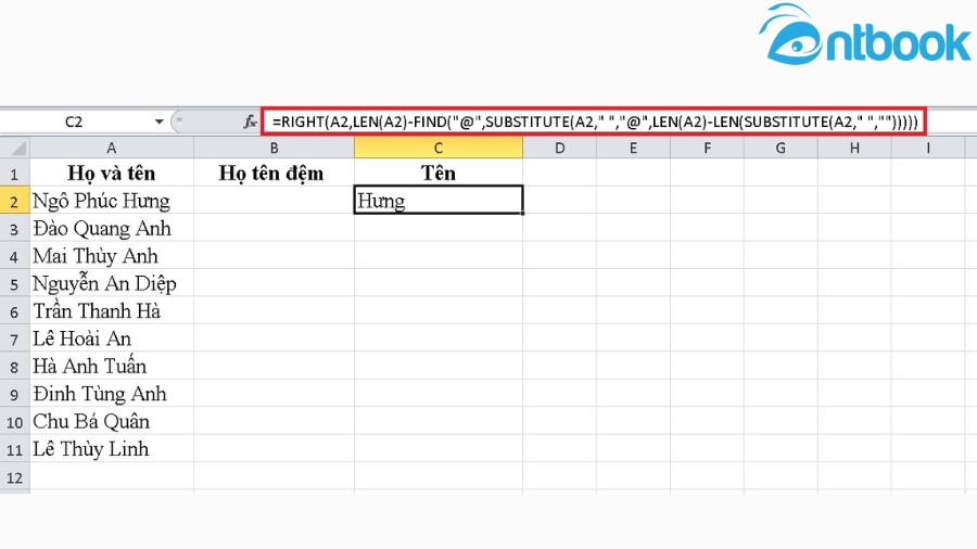 Cách tách họ và tên trong Excel