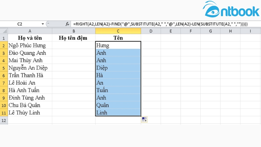 Cách tách họ và tên trong Excel