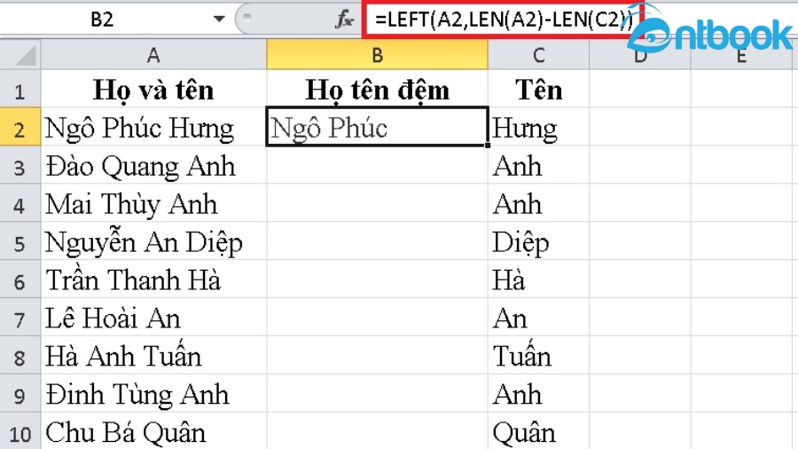 Cách tách họ và tên trong Excel