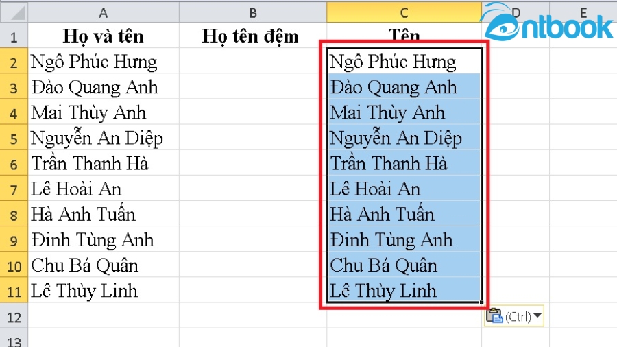 Cách tách họ và tên trong Excel