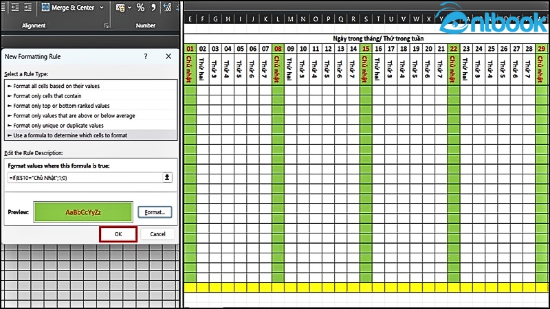 Cách tạo bảng chấm công trong Excel