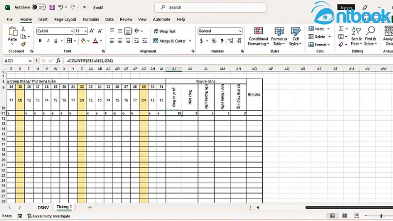 Cách tạo bảng chấm công trong Excel
