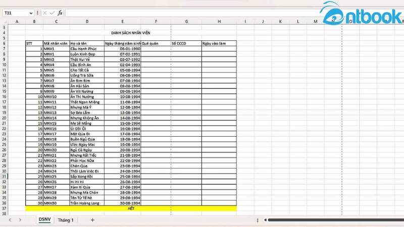 Cách tạo bảng chấm công trong Excel