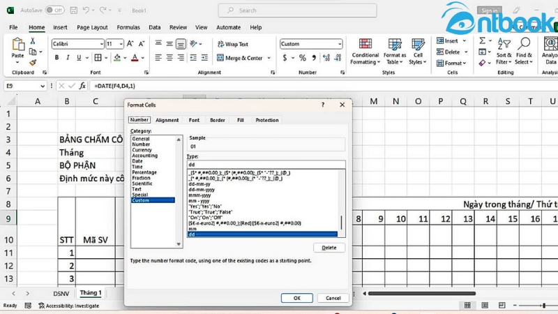 Cách tạo bảng chấm công trong Excel