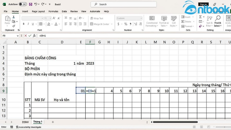 Cách tạo bảng chấm công trong Excel