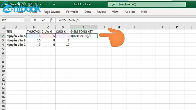 Cách tính điểm trung bình trong Excel