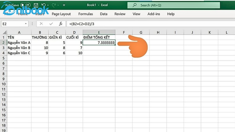 Cách tính điểm trung bình trong Excel