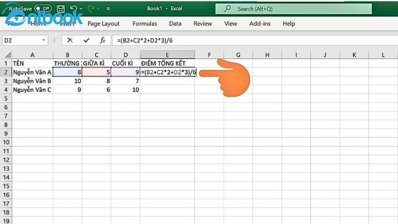 Cách tính điểm trung bình trong Excel