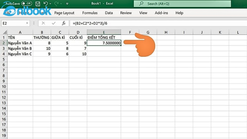 Cách tính điểm trung bình trong Excel