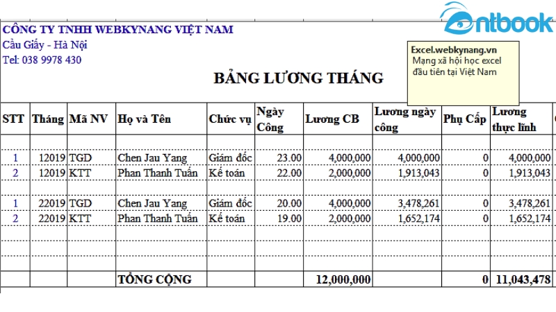 Cách tính lương trong Excel
