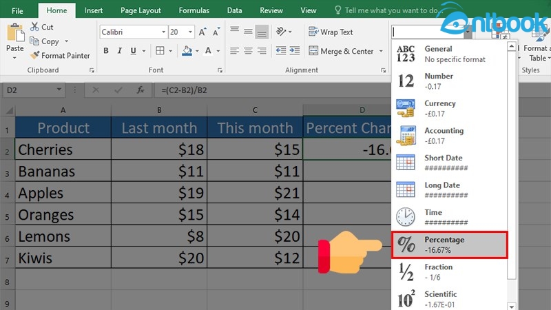 Cách tính phần trăm trong Excel