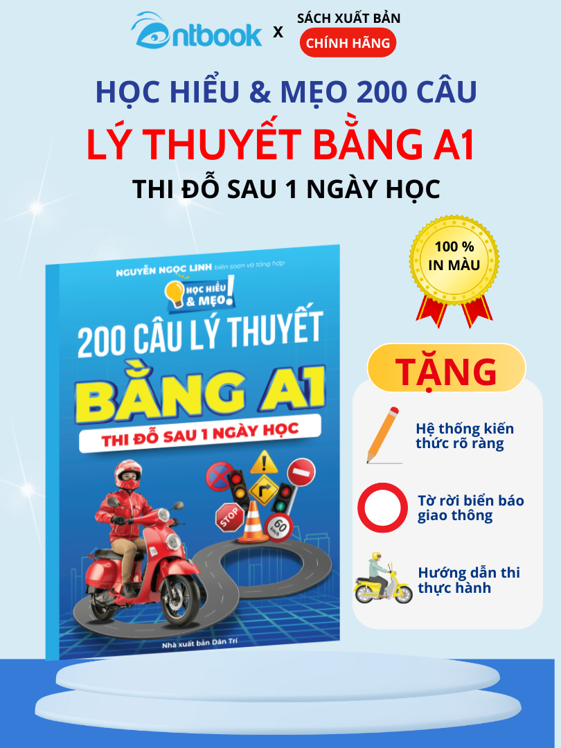 Sách Học hiểu và Mẹo 200 câu lý thuyết bằng A1 lái xe máy
