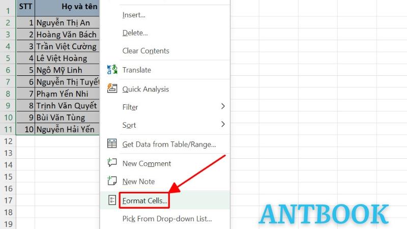 cách khóa cột trong Excel