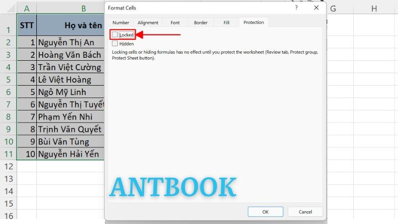Cách khóa cột trong Excel