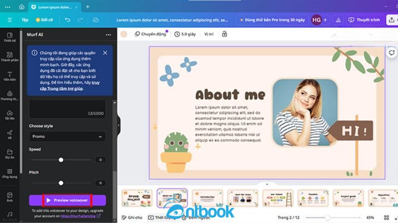Cách lồng tiếng trên Canva