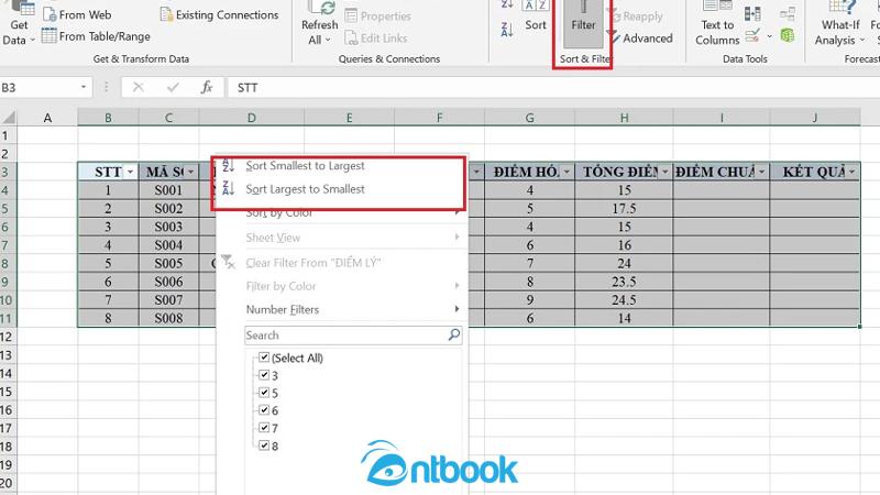 Cách sắp xếp thứ tự trong Excel