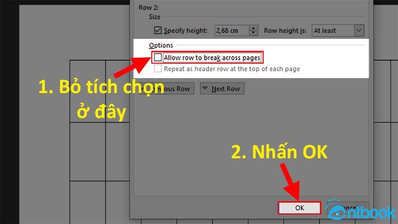 Bảng trong Word bị nhảy trang