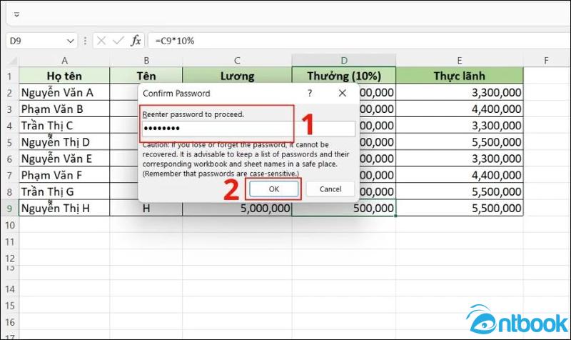 Cách ẩn công thức trong Excel