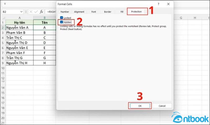 Cách ẩn công thức trong Excel