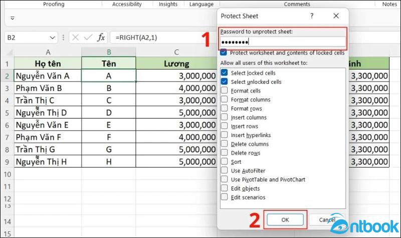 Cách ẩn công thức trong Excel