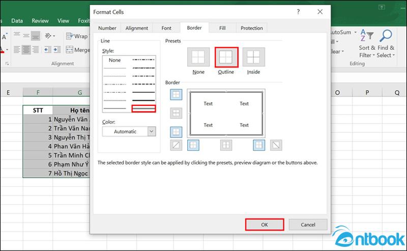 Cách tạo khung trong Excel