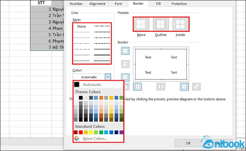 Cách tạo khung trong Excel