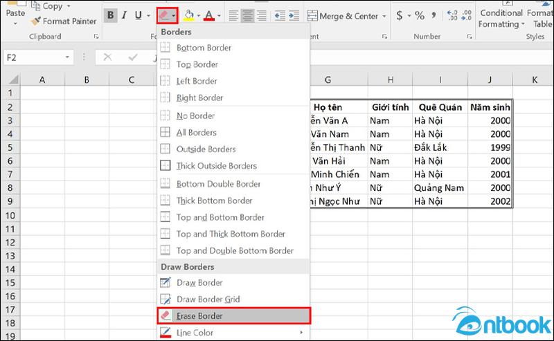 Cách tạo khung trong Excel