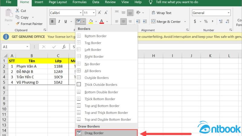 Cách tạo khung trong Excel