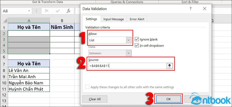Data Validation trong Excel