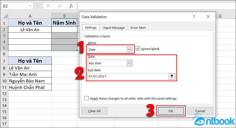 Data Validation trong Excel