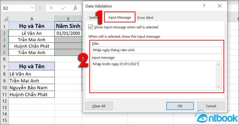 Data Validation trong Excel