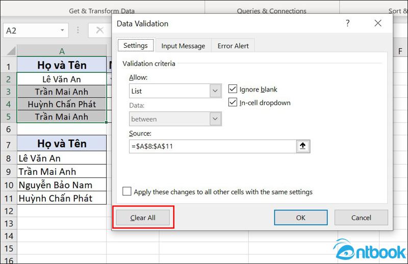 Data Validation trong Excel