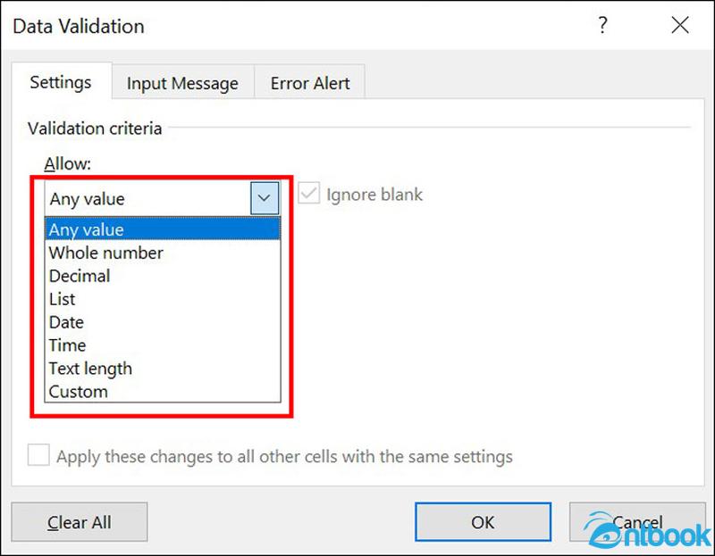 Data Validation trong Excel