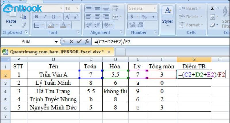 Hàm Iferror trong Excel