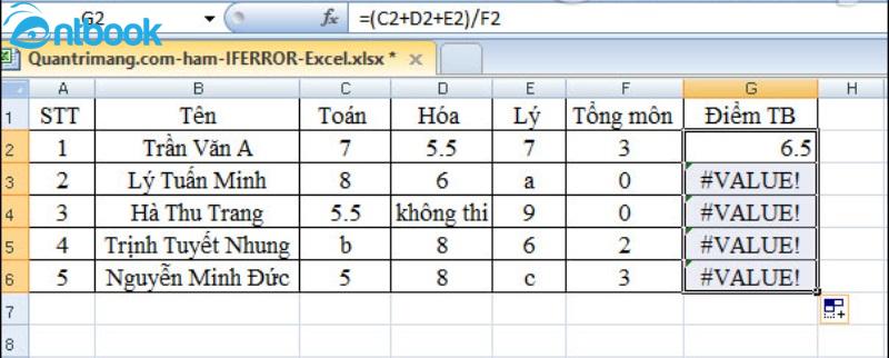Hàm Iferror trong Excel