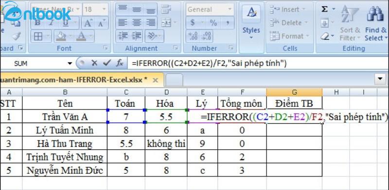 Hàm Iferror trong Excel