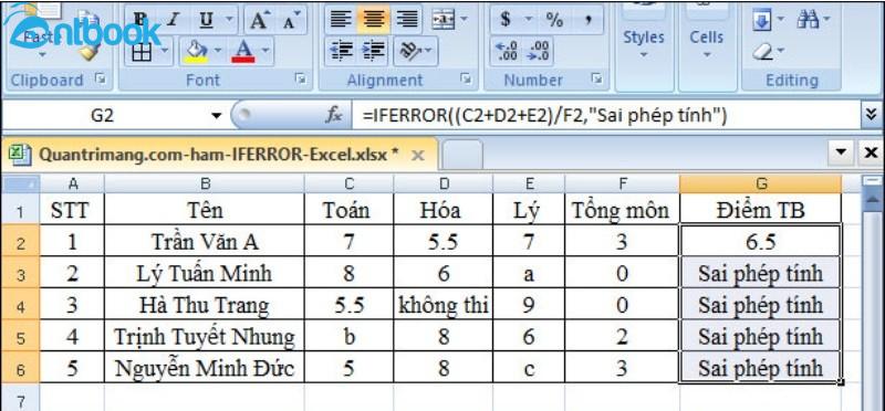Hàm Iferror trong Excel