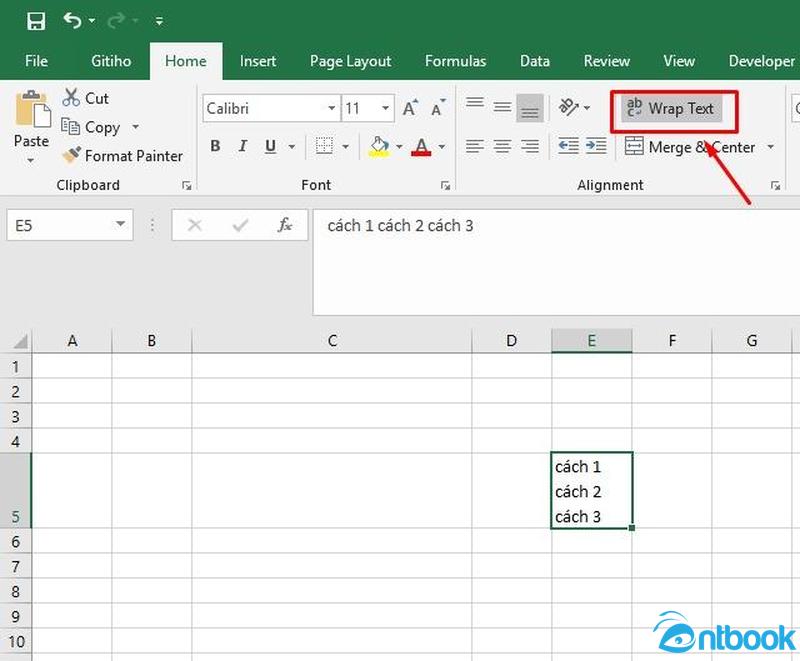Xuống dòng trong ô Excel