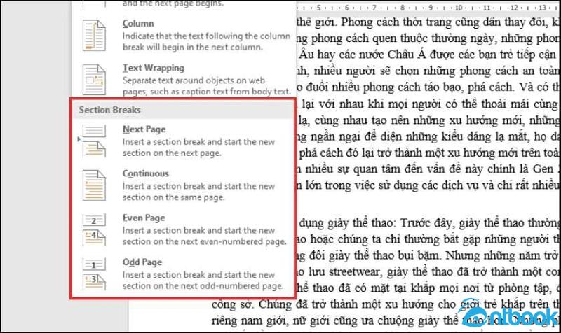 Cách ngắt trang trong Word