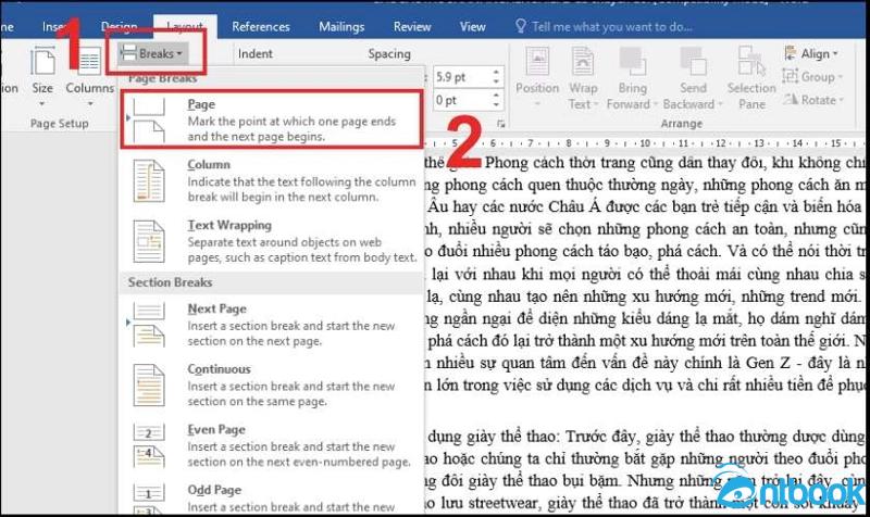 Cách ngắt trang trong Word