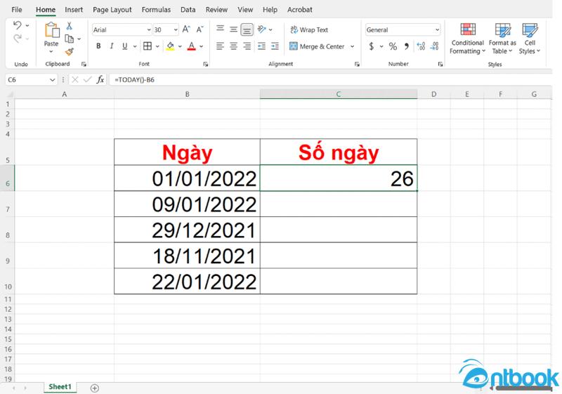 Tính số ngày trong Excel