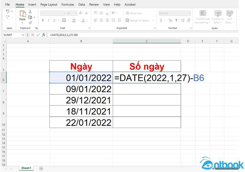 Tính số ngày trong Excel
