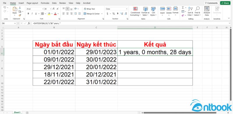 Tính số ngày trong Excel